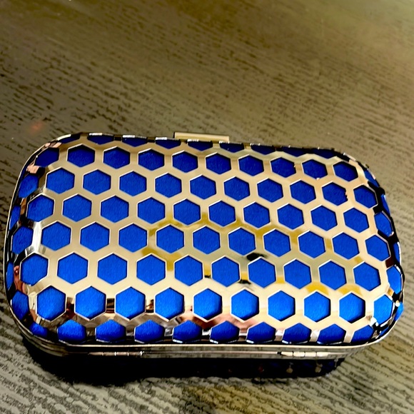 New Royal blue & gunmetal evening bag. - Picture 2 of 4
